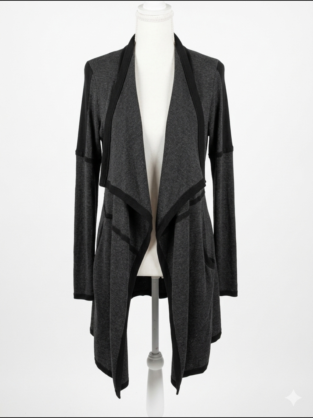 Eileen Fisher Italian Yarn‎ Draped Front Cardigan | Charcoal Grey & Black